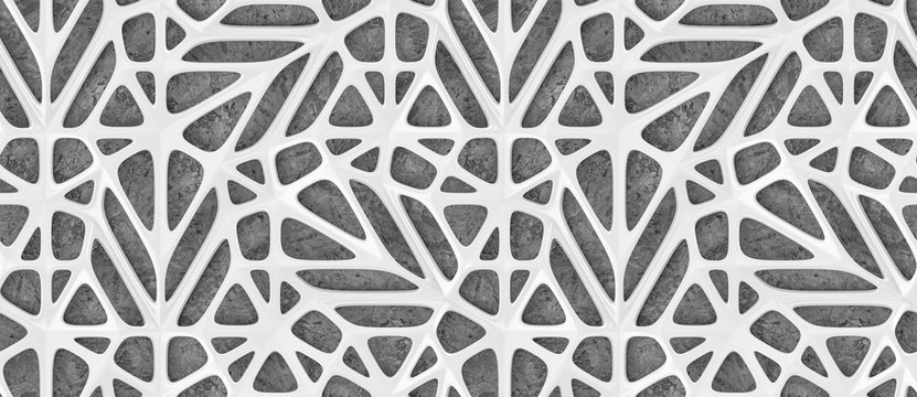 3d white lattice tiles on gray concrete background. High quality seamless realistic texture.