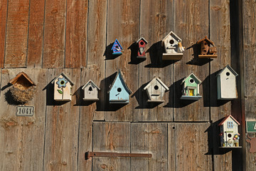 Vogelhäuschen als Hausschmuck, Valens, Kanton St. Gallen, Schweiz