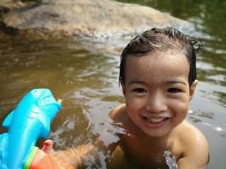 Children are always happy when they swim.