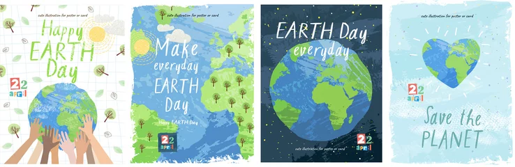 Foto op Plexiglas Happy Earth Day! Vector eco illustration for social poster, banner or card on the theme of saving the planet. Make everyday earth day © Ardea-studio
