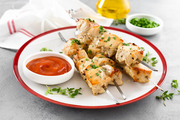 Grilled meat skewers, chicken shish kebab