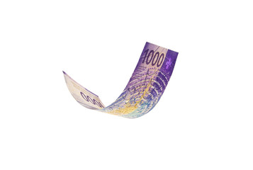 Flying Swiss money - the new issue of thousend francs note, isolated with clipping path
