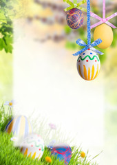 Easter postcard with eggs and flowers