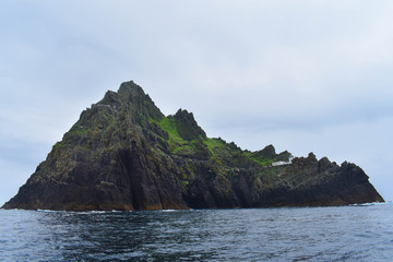 Fototapeta na wymiar Skellig Island with Monastery in middle of Atlantic Ocean