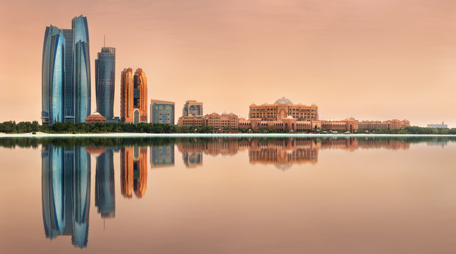 View of Abu Dhabi Skyline on a sunny day, UAE