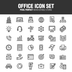 A office icon set. Editable stroke. 48x48 Pixel Perfect.