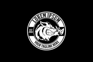 black and white hog head cartoon vector round logo template
