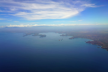 Aerial view of the Golfo del Papagayo with the Peninsula Papagayo near Liberia, Guanacaste, Costa Rica, during the dry season
