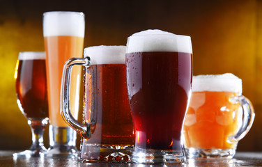 Composition with five glasses of beer