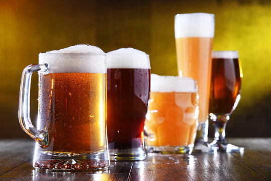 Composition with five glasses of beer