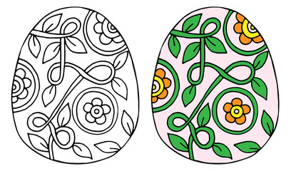 Easter Egg with flower and leaf for coloring book or page and other design