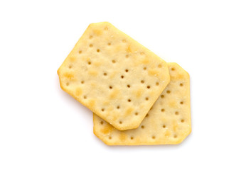 Crackers on a white background. Salty crackers close up on a white background.