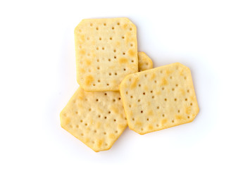 Crackers on a white background. Salty crackers close up on a white background.