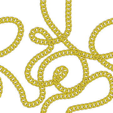 Elegant trendy modern vector seamless pattern with beautiful fashion golden chains on a white background. For textile, backrounds, posters, clotches and accessory.