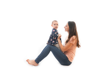 A mother and baby bonding together isolated on white background love
