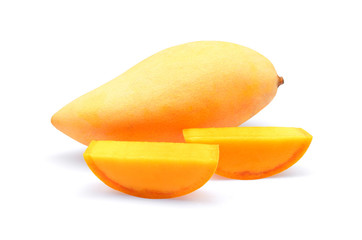 whole of ripe mango and  sliced   isolated on white background