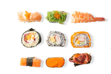 Food abstract background. Sushi on the white background,Seamless pattern with sushi.