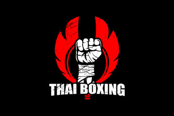 boxing hand with wing for thai boxing logo template
