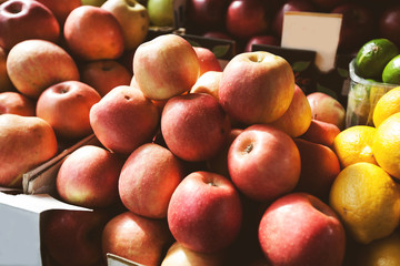 organic apples ready for sale at local farmers market