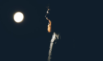 Feeling and emotions.  Man with long beard,  young angry man and scraming