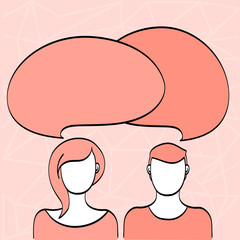 Blank Faces of Male and Female with Colorful Blank Speech Bubble Overlaying Business Empty template for Layout for invitation greeting card promotion poster voucher