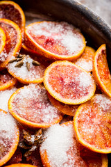 Making jam with red oranges. Selective focus. Shallow depth of field.