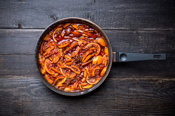 Making jam with red oranges. Selective focus. Shallow depth of field.