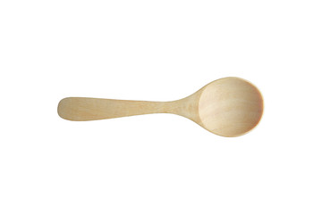 Wooden spoon isolated on white background. Top view.