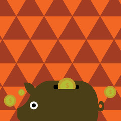 Colorful Piggy Money Bank and Coins with Dollar Currency Sign in the Slit Copy Space design Empty template text for Ad, promotion, poster, flyer, web banner, article