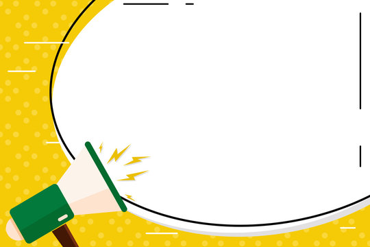 Blank White Huge Oval Shape Sticker and Megaphone Shouting with Volume Icon Design business concept. Business ad for website and promotion banners. empty social media ad