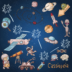 space constellation with the name_16_and color illustrations on a scientific and fantastic theme