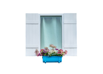 Windows with ornamental flower pots,isolated on white background with clipping path.
