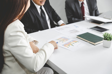 Business man and woman discussing and training in meeting