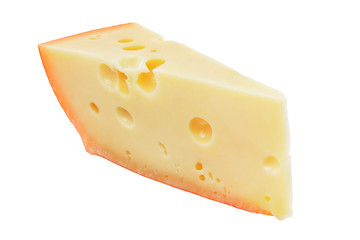Piece of cheese with holes isolated