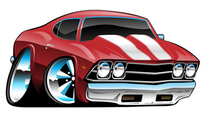 Klassieke Amerikaanse Muscle Car Cartoon, vet rood, vectorillustratie