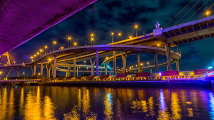 Fototapeta na wymiar The Grand King Bhumibol Bridge at night, Bangkok Thailand