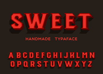 Sweet. Vintage 3d alphabet. Sign Inspired Super Detailed Realistic Retro Typeace. Vector Illustration.