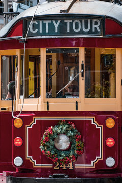 2018 DEC 22, New Zealand, Christchurch, Tram And Toursit In City Centre.