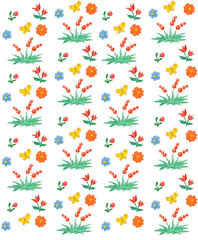 Seamless floral and berry pattern. Watercolor Children's style. For textile, background, design.