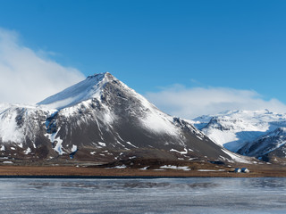 Iceland west region in winter, Snaefellsness peninsula, Lysudalur area, seen from road 54