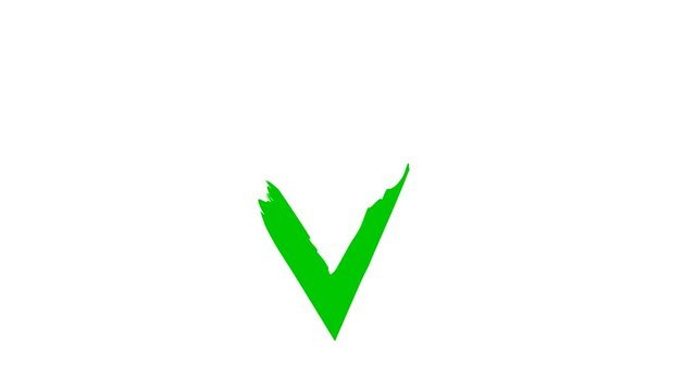 Check mark on white background, green marker animation with alpha channel.