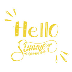 Fototapeta premium Hand drawn sketch vector illustration on white background, design elements. Lettering summer time.