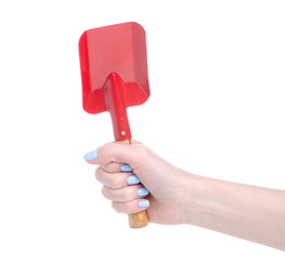 Garden shovel equipment in hand on white background isolation