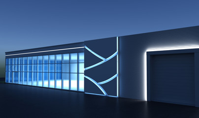 Obraz premium 3d render exterior mall at night, exterior visualization, 3D illustration
