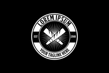 black and white CROSS CIGARETTE vector round logo template