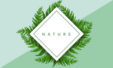 Geometric rhombus frame with green fern leaf. Vector illustration for fresh nature design, ECO background, or other card template