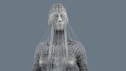 3d render Human figure made with lines