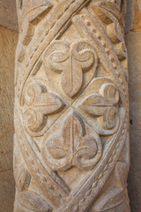 medieval stone carving on the catholic cathedral in Coimbra, Portugal