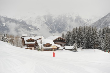 Courchevel ski resort village in winter 