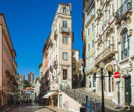 pedestrian street in old downtown in Coimbra, Portugal